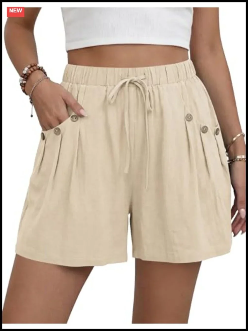 Women's Linen High Waist Wide Leg Drawstring Shorts with Pockets